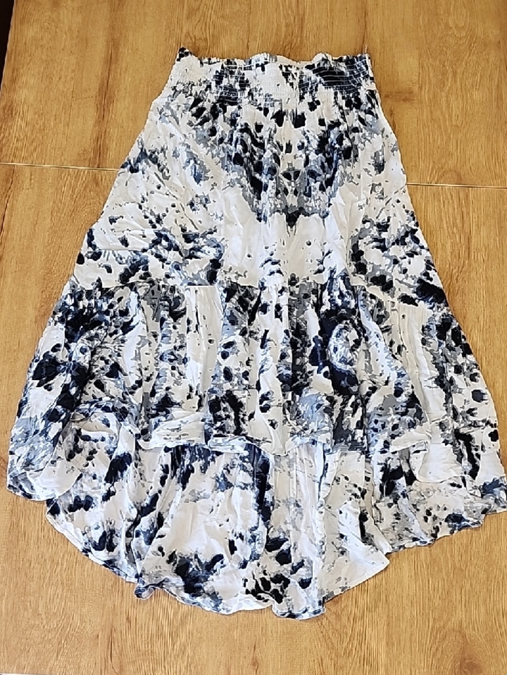 bec + bridge White and Navy Tie-Dye Tiered High-Low Skirt